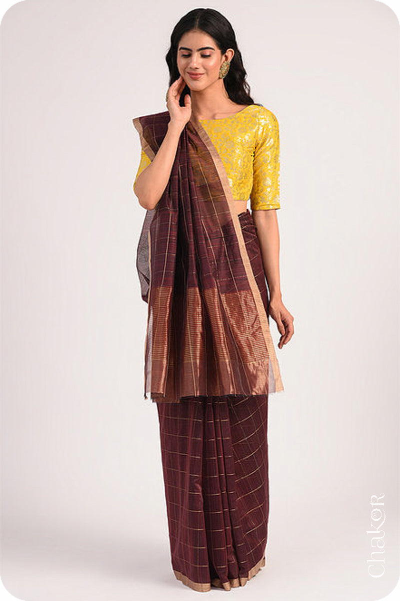 Brown Chanderi Silk Cotton Saree