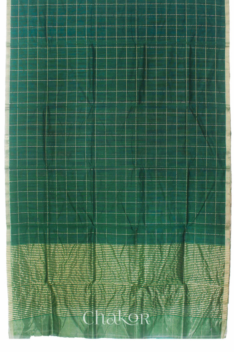 Chakor's Green Chanderi Silk Cotton Saree with woven tissue zari chex.. 