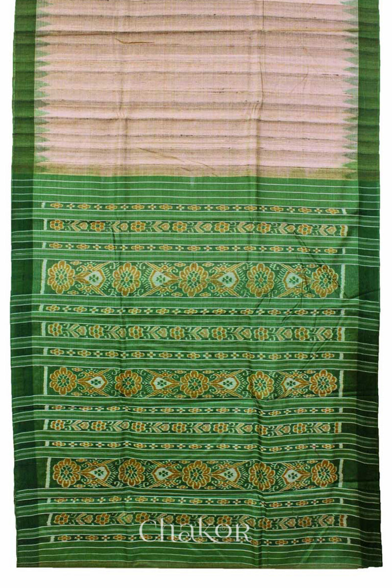 Natural Off-white Green Tussar Silk Saree