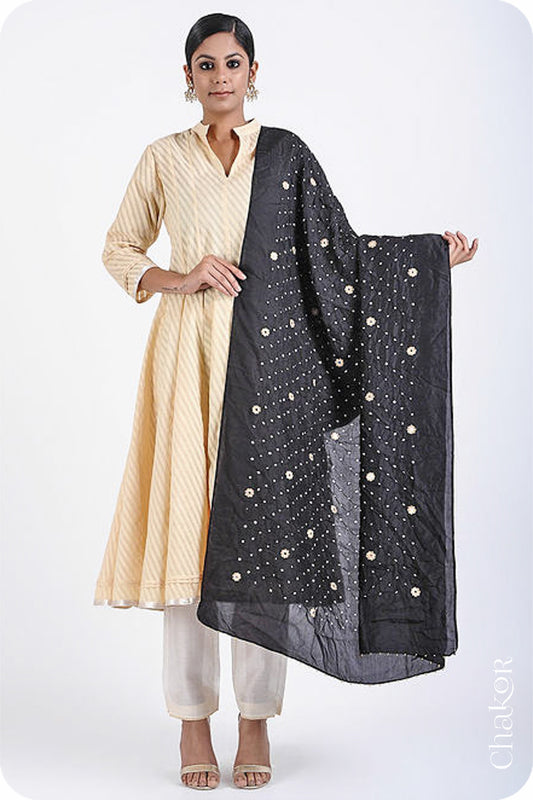 Black Bandhani Mulberry Silk Dupatta