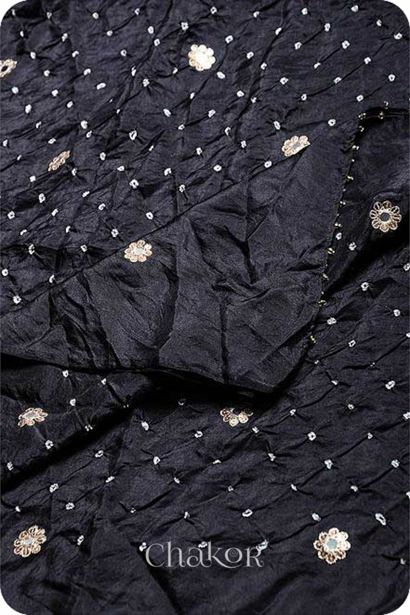 Black Bandhani Mulberry Silk Dupatta