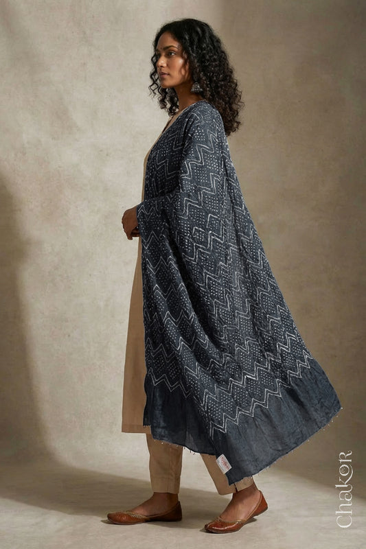 Grey Bandhani Gaji Silk Dupatta
