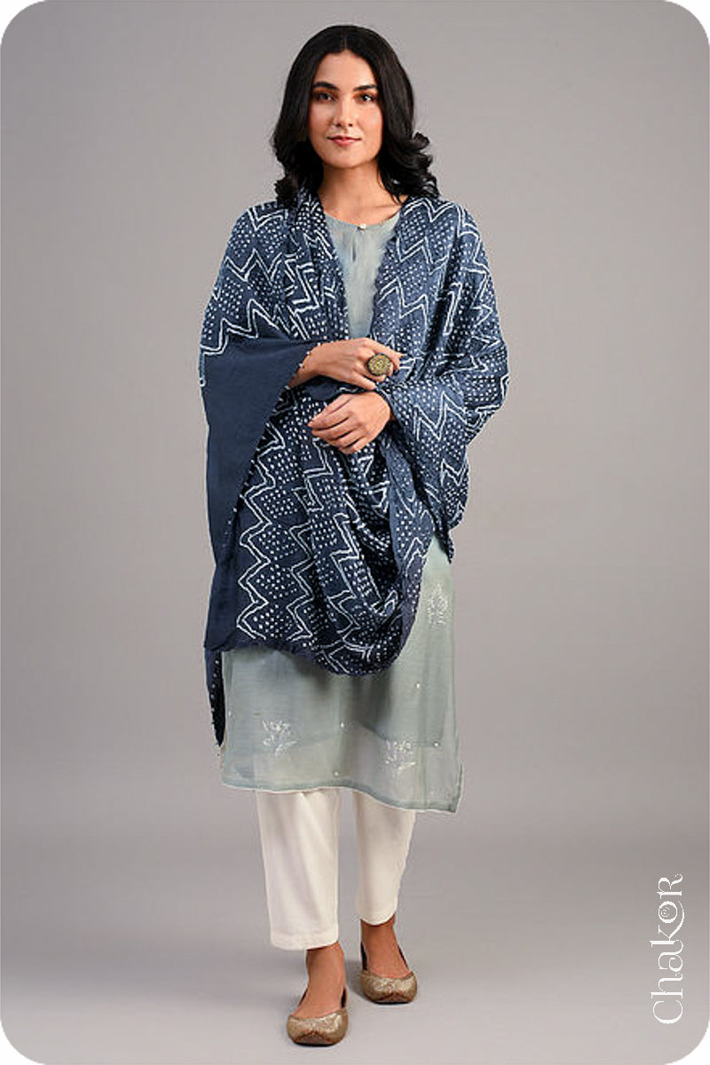 Grey Bandhani Gaji Silk Dupatta