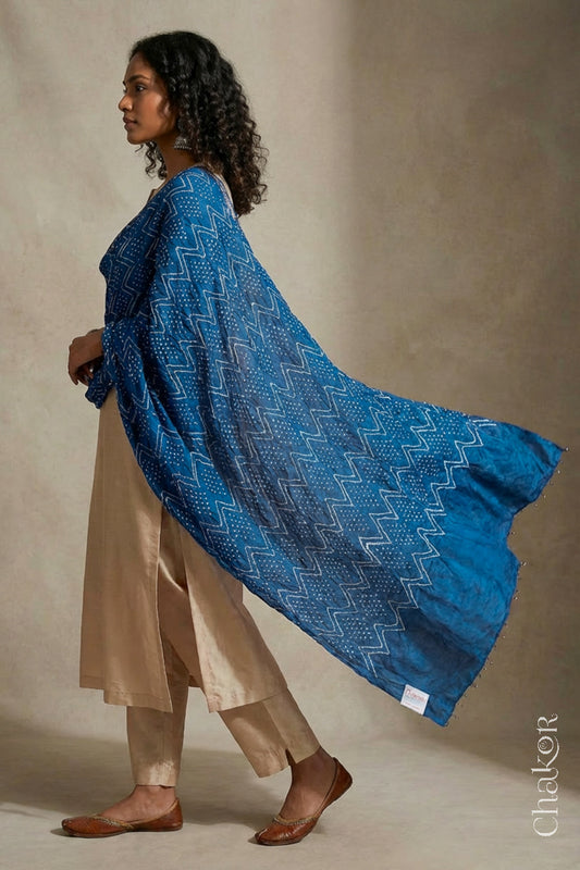 Blue Bandhani Gaji Silk Dupatta