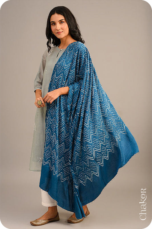 Blue Bandhani Gaji Silk Dupatta