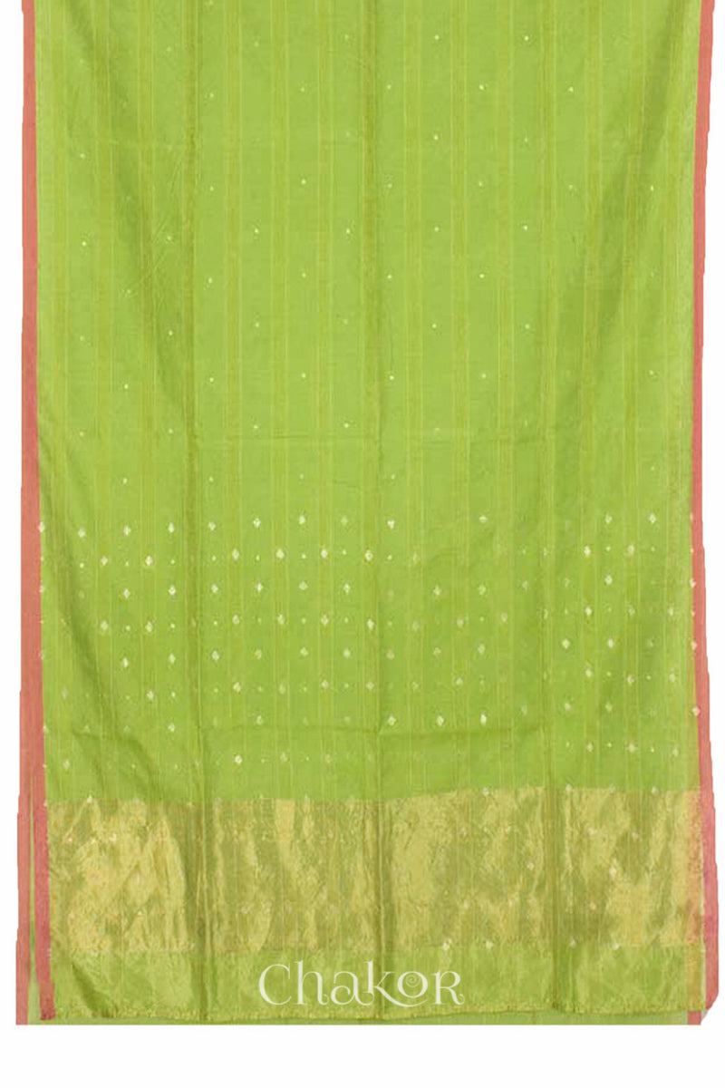 Full view of Lime Green Chanderi Silk Cotton Saree with zari embroidery.