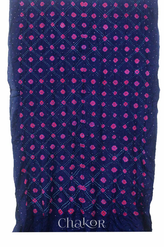 Chakor's traditional Navy pink bandhani pure silk saree with mukaish embroidery