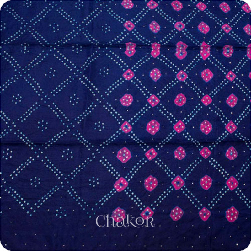 Chakor's traditional Navy pink bandhani pure silk saree with mukaish embroidery