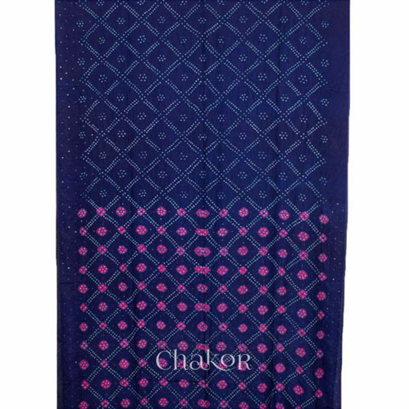 Chakor's traditional Navy pink bandhani pure silk saree with mukaish embroidery