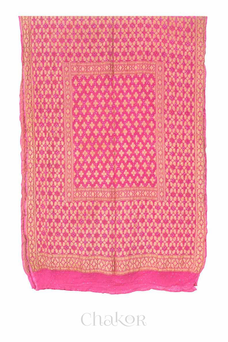 Pink Banarasi Silk Bandhani Dupatta