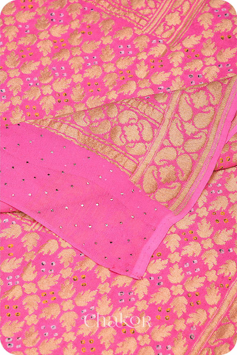 Pink Banarasi Silk Bandhani Dupatta