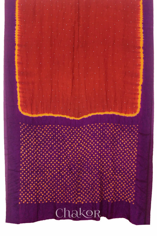 Chakor's traditional Red Purple Bandhani pure silk saree with mukaish embroidery