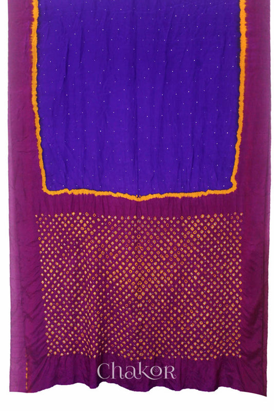 Chakor's traditional Magenta Purple bandhani pure silk saree with mukaish embroidery