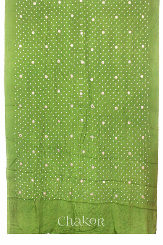 Chakor's traditional Green bandhani pure silk saree with sequins embroidery
