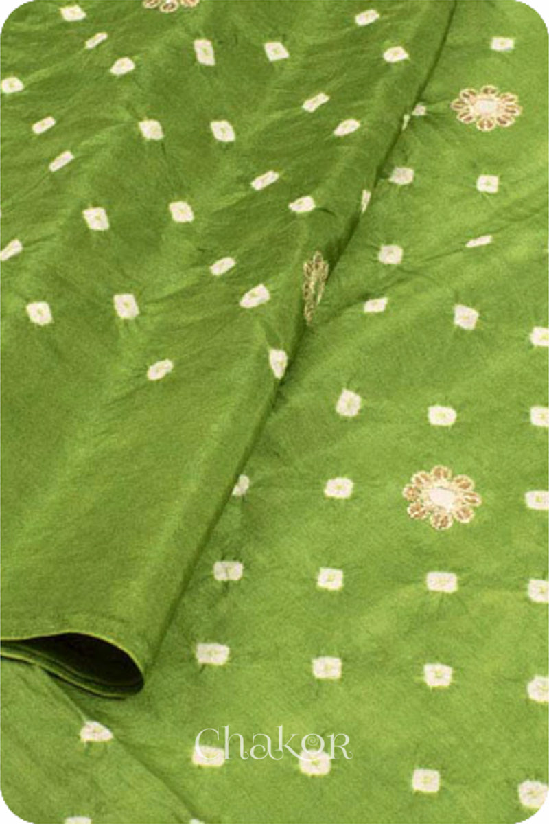 Chakor's traditional Green bandhani pure silk saree with sequins embroidery