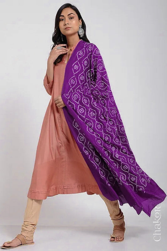 Wine Bandhani Mulberry Silk Dupatta