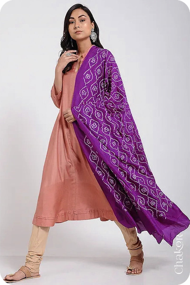 Wine Bandhani Mulberry Silk Dupatta