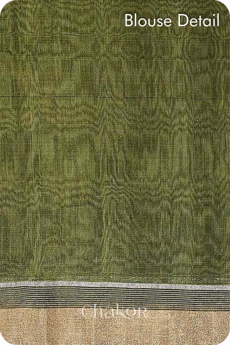 Chakor's Olive Green Silk Cotton Saree with woven buttis in zari.