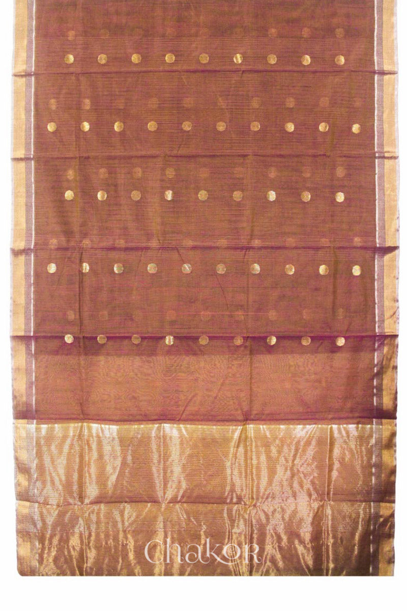 Chakor's Plum Brown Handloom Silk Cotton Saree with woven round buttis.