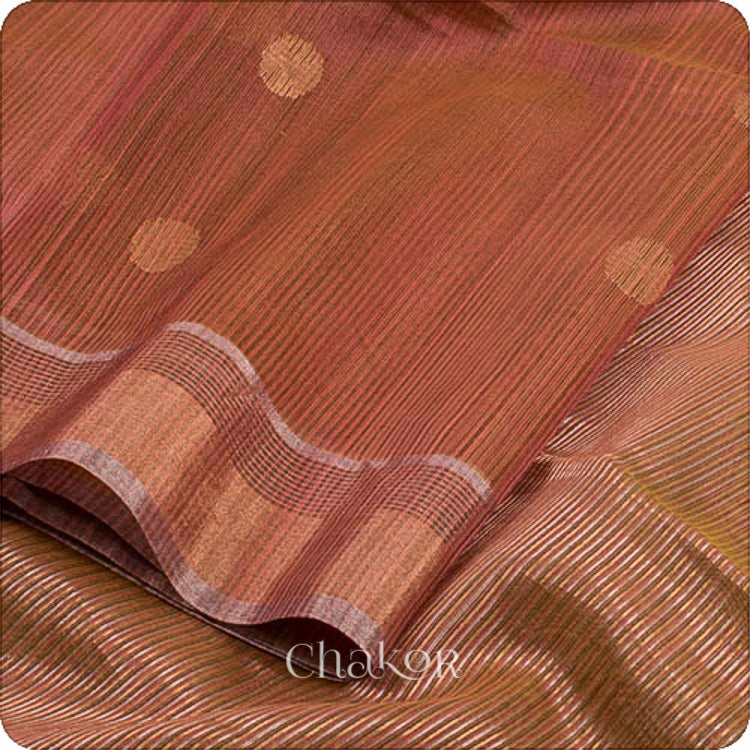 Chakor's Plum Brown Handloom Silk Cotton Saree with woven round buttis.