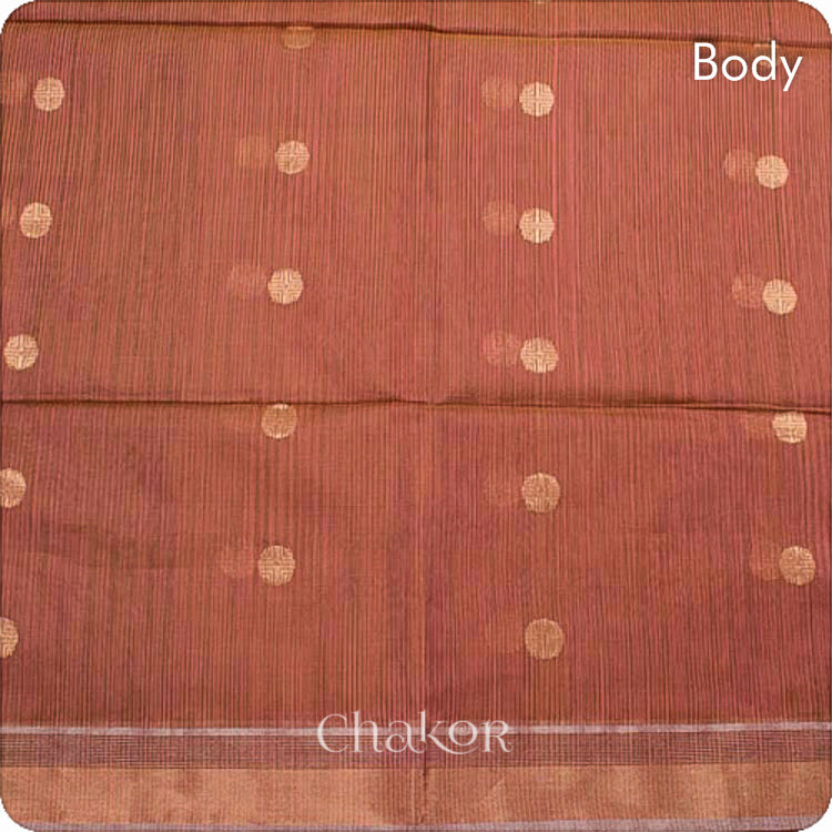 Chakor's Plum Brown Handloom Silk Cotton Saree with woven round buttis.