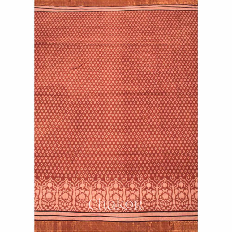 Chakor's Natural Dyed Brown Ajrakh Mangalgiri Cotton Saree.