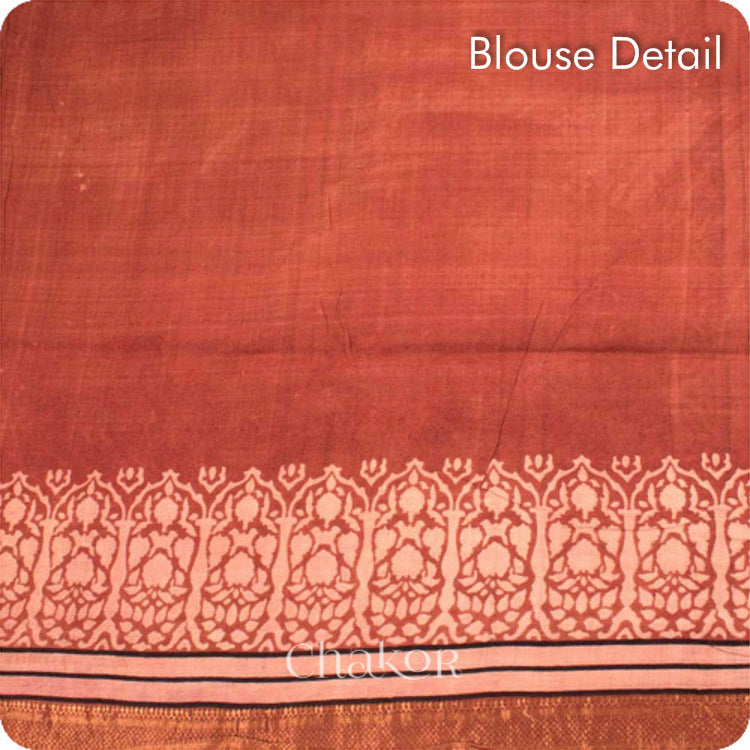 Chakor's Natural Dyed Brown Ajrakh Mangalgiri Cotton Saree.