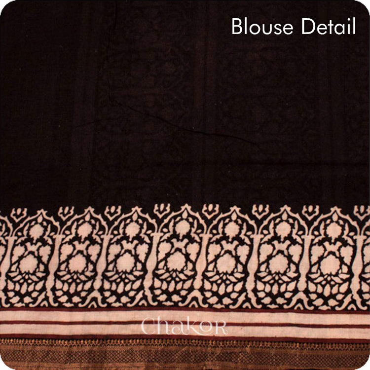 Chakor's Natural Dyed Black Ajrakh Mangalgiri Cotton Saree.