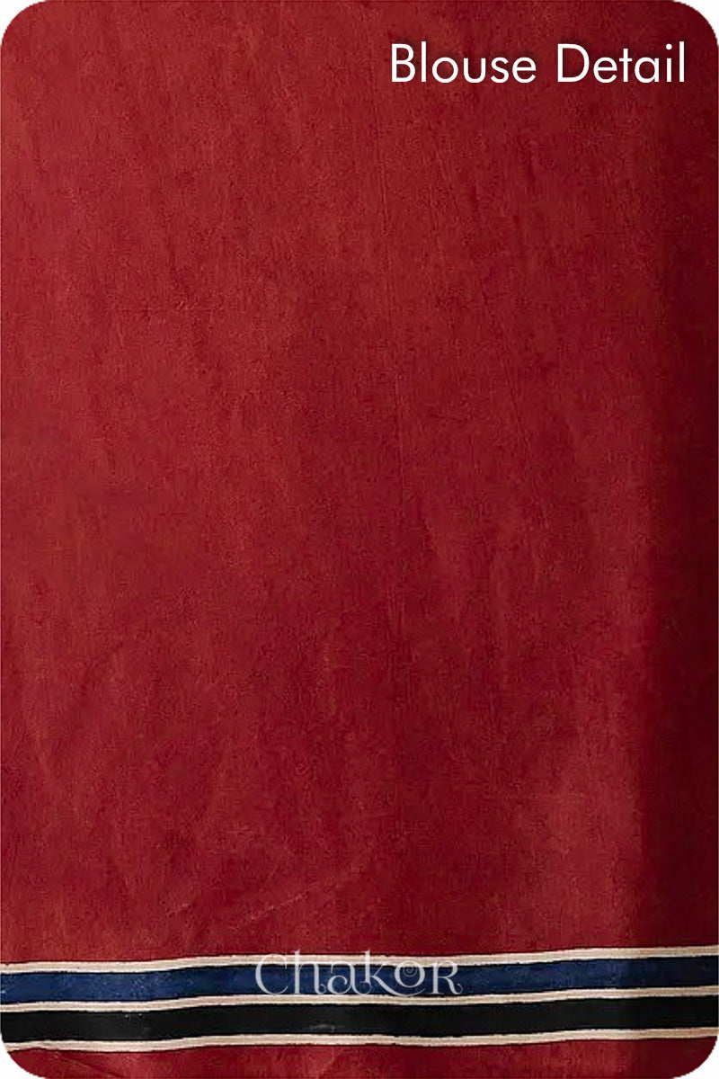Natural Dyed Madder Red Ajrakh Modal Cotton Saree