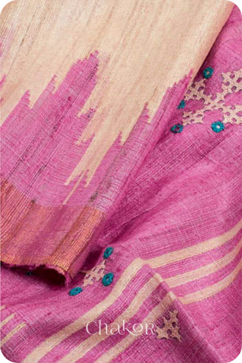 Natural Offwhite Pink Khadi Tussar Silk Saree