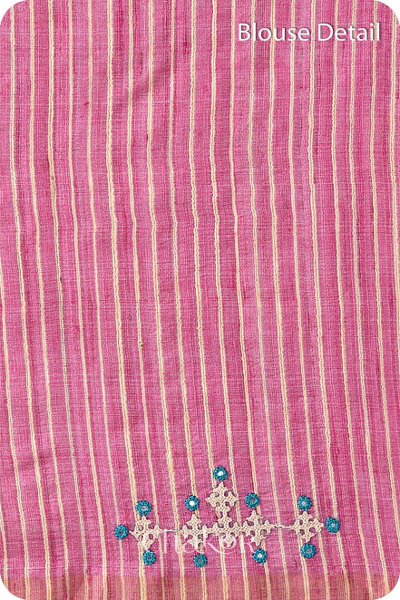 Natural Offwhite Pink Khadi Tussar Silk Saree