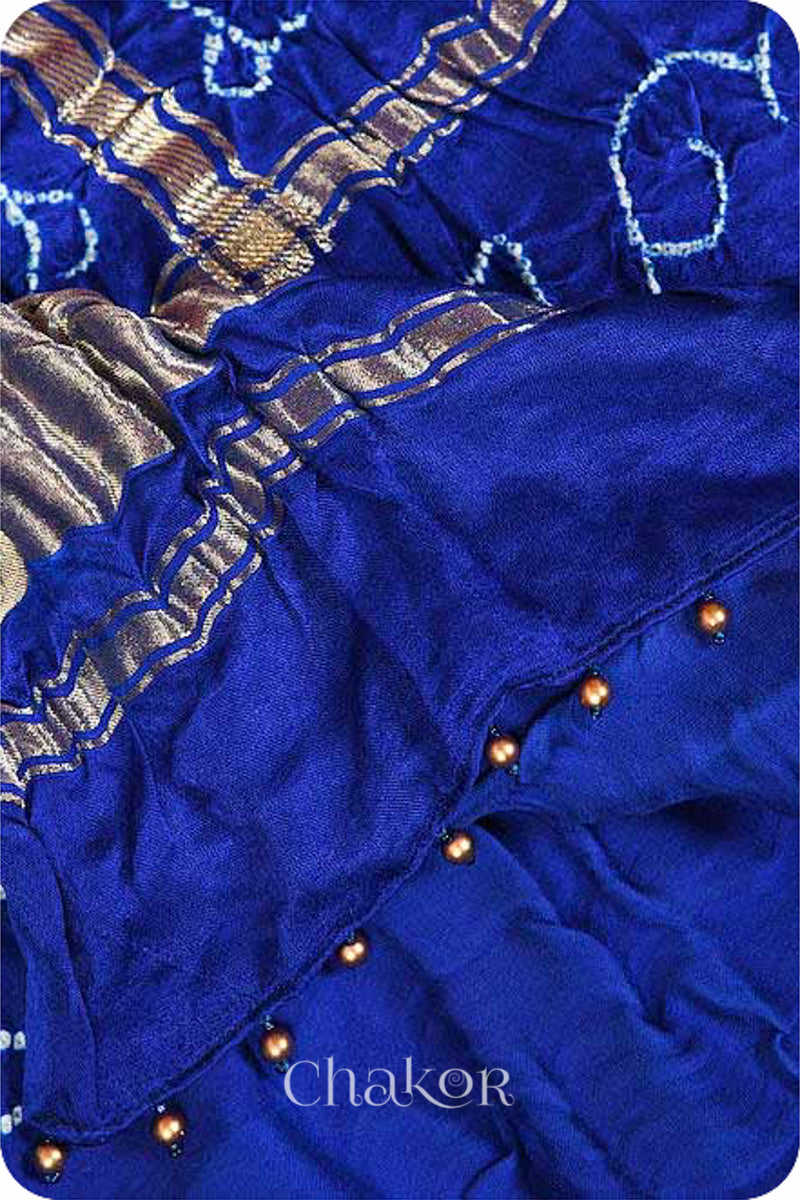 Blue Ombre Bandhani Gharchola Gaji Silk Dupatta