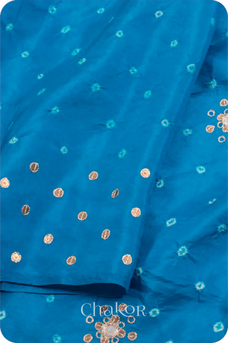 Chakor's traditional Blue bandhani pure silk saree with sequins embroidery