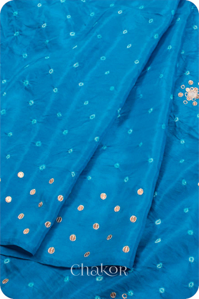 Chakor's traditional Blue bandhani pure silk saree with sequins embroidery