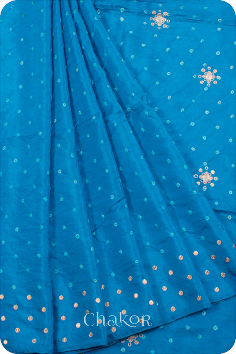 Chakor's traditional Blue bandhani pure silk saree with sequins embroidery