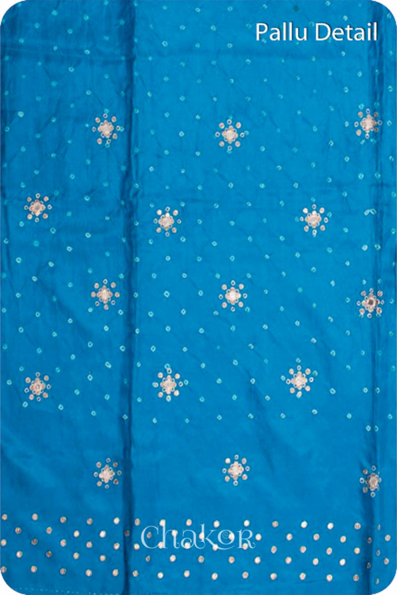 Chakor's traditional Blue bandhani pure silk saree with sequins embroidery