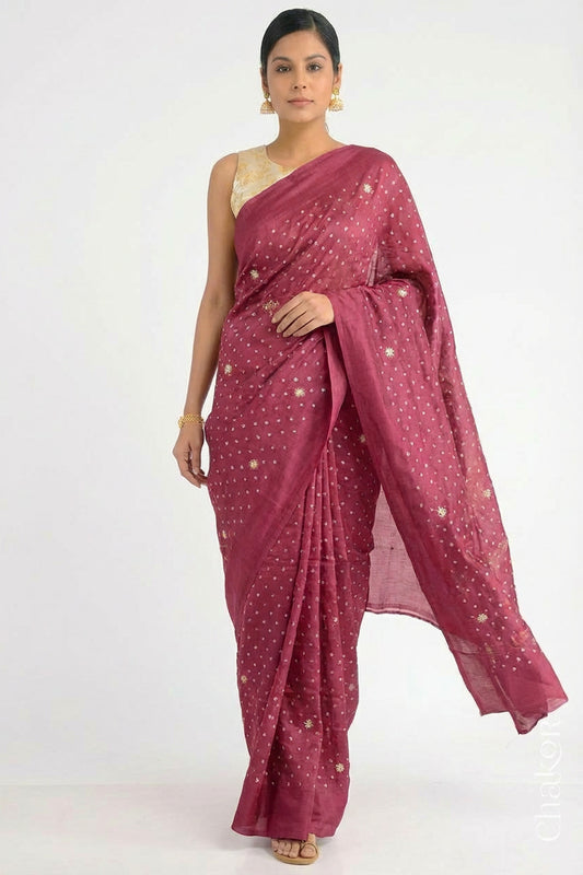 Pink Bandhani Mulberry Silk Saree
