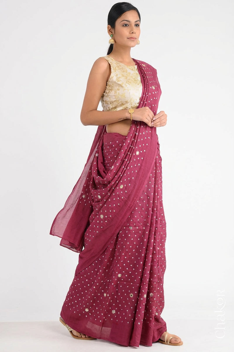 Pink Bandhani Mulberry Silk Saree