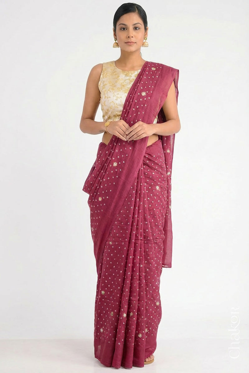 Pink Bandhani Mulberry Silk Saree
