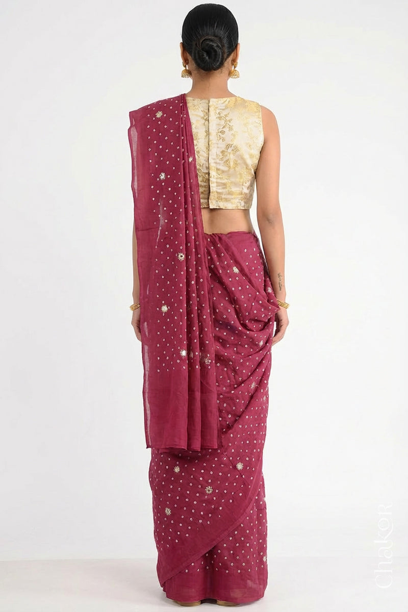Pink Bandhani Mulberry Silk Saree