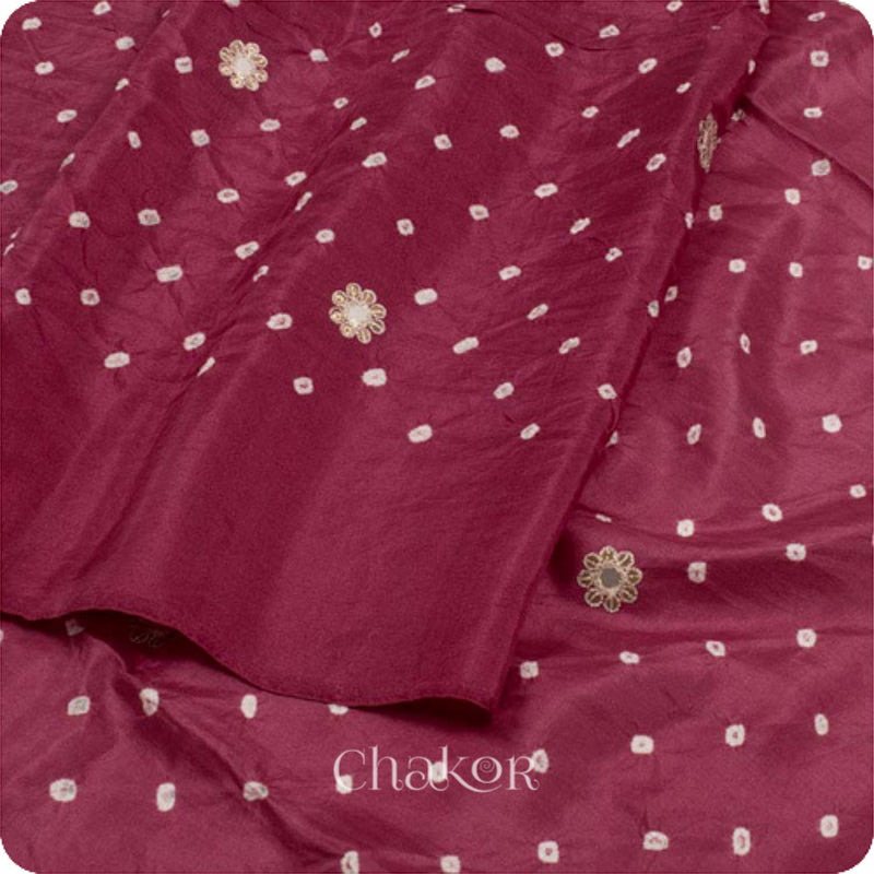 Chakor's traditional Pink bandhani pure silk saree with sequins embroidery