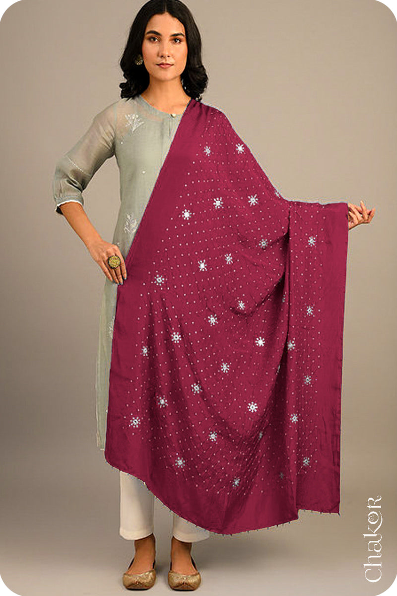 Pink  Bandhani Mulberry Silk Dupatta