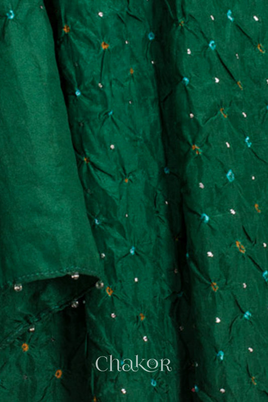 Green Bandhani Mulberry Silk Dupatta