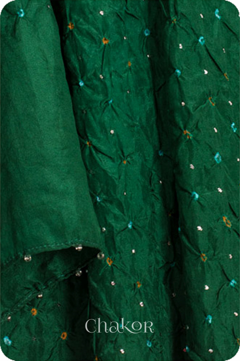 Green Bandhani Mulberry Silk Dupatta