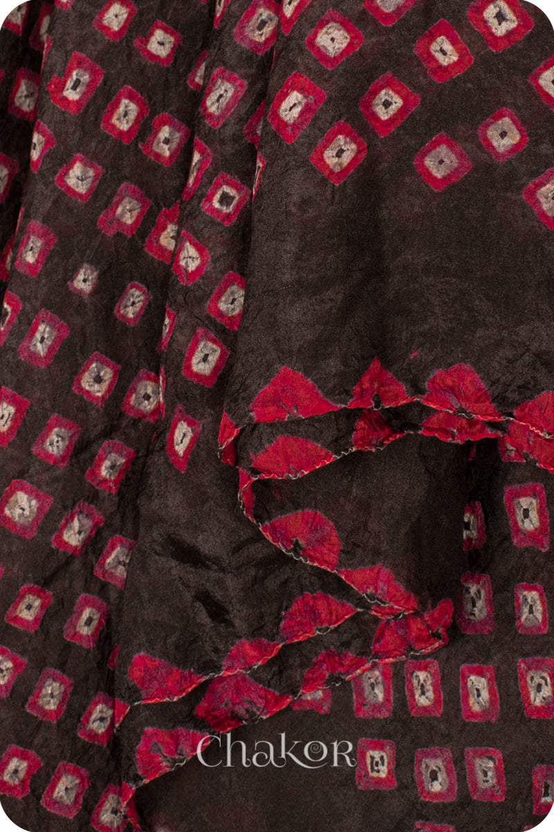 Black Bandhani Mulberry Silk Stole