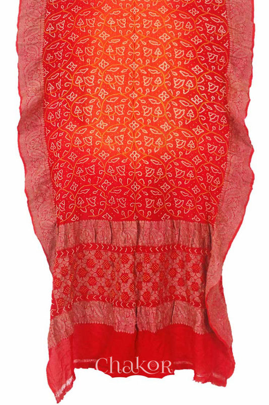 Chakor's traditional Orange Red bandhani banarasi pure silk saree