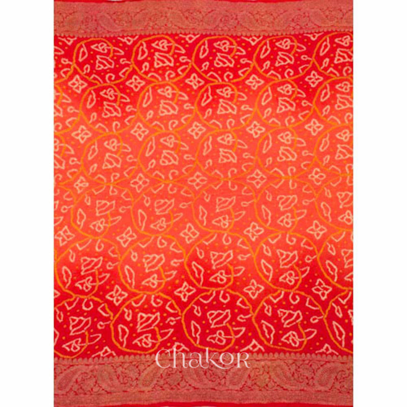 Chakor's traditional Orange Red bandhani banarasi pure silk saree