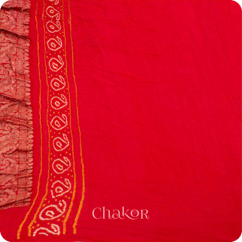 Chakor's traditional Orange Red bandhani banarasi pure silk saree