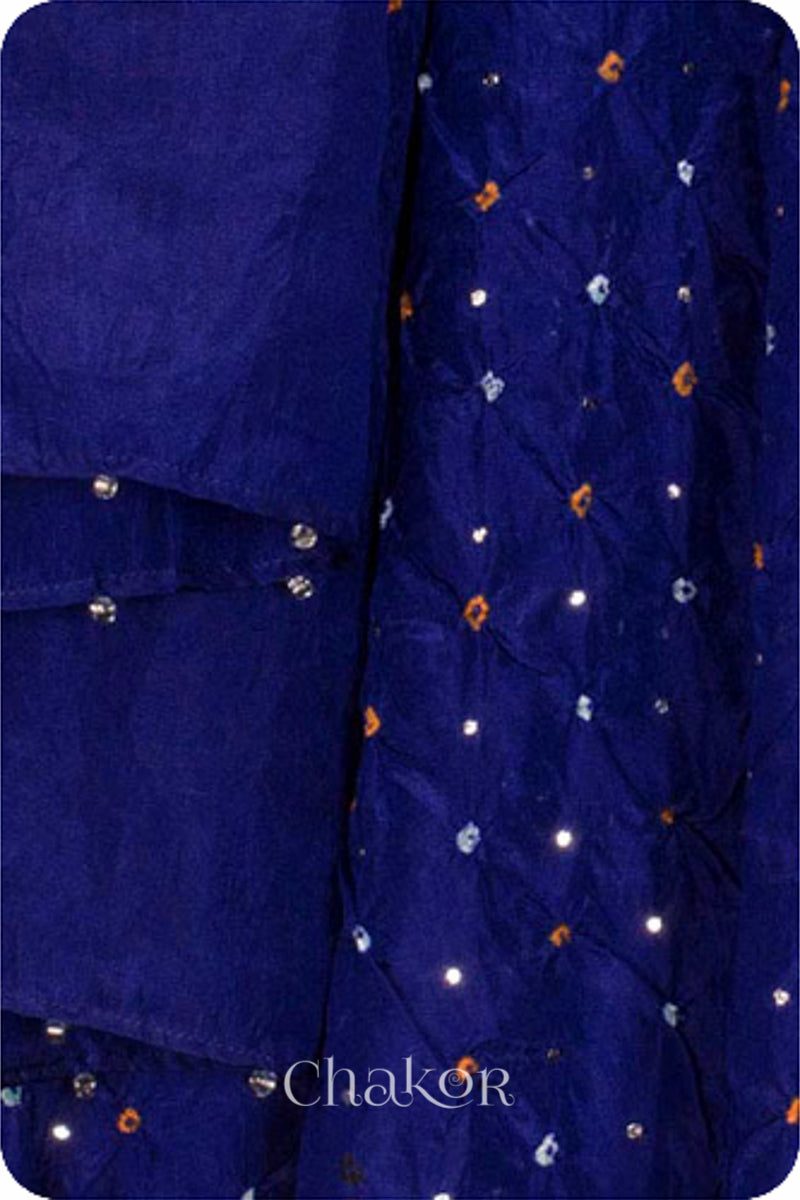 Navy Bandhani Mulberry Silk Dupatta