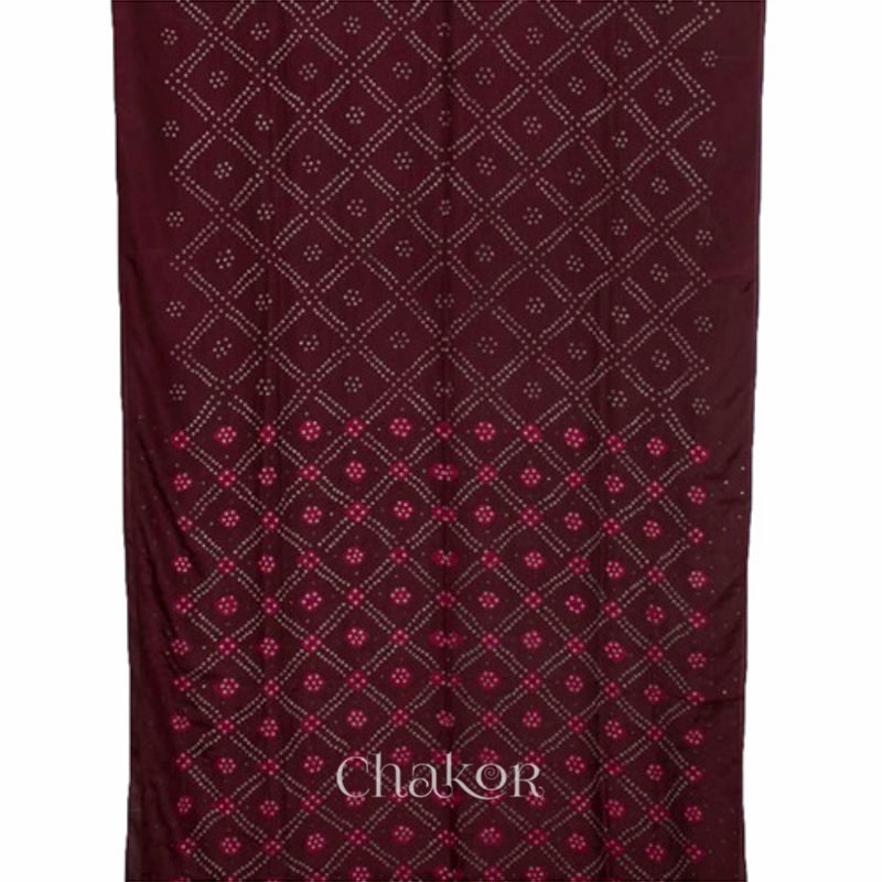 Chakor's traditional Maroon Red bandhani pure silk saree with mukaish embroidery